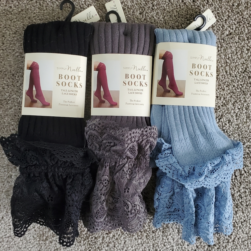Noelle tall over the knee lace boot socks lot of 3